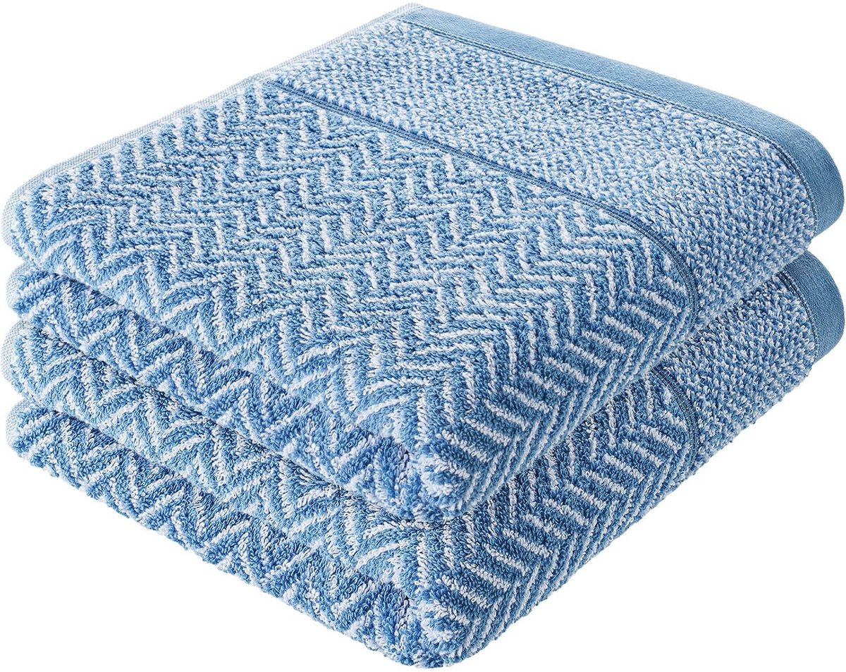 Omgoods - herzbach home Set van 2 Douchehanddoeken - Blauw 70x140 cm