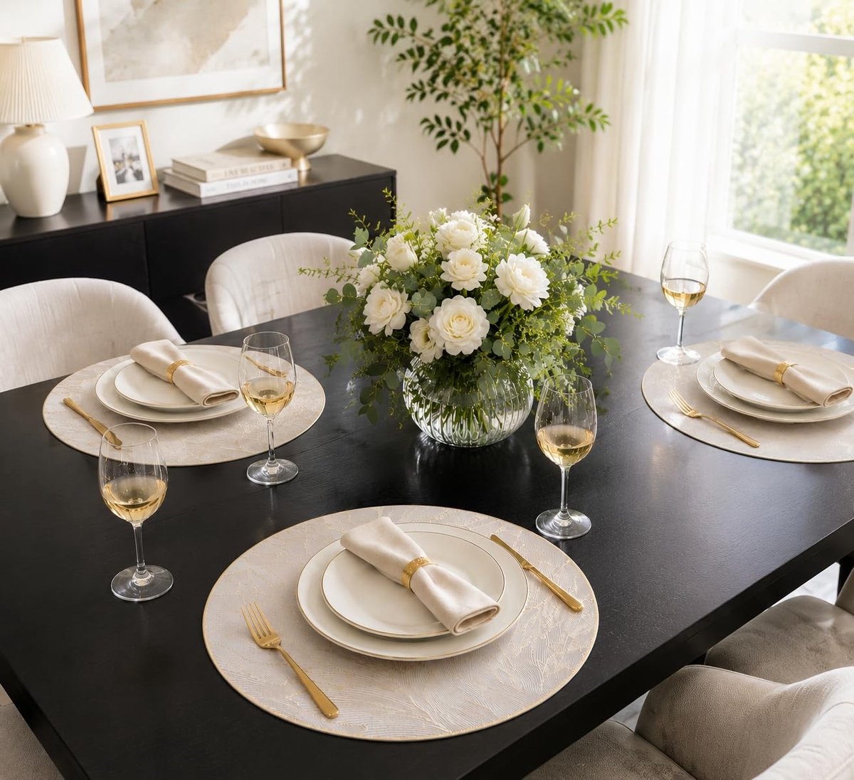 Omgoods- Placemats Set van 6 - Ronde Placemats - Hittebestendige Tafelmatten - Antislip - Vlekbestendige - Gemakkelijk Schoon te Maken - Gouden Kleur