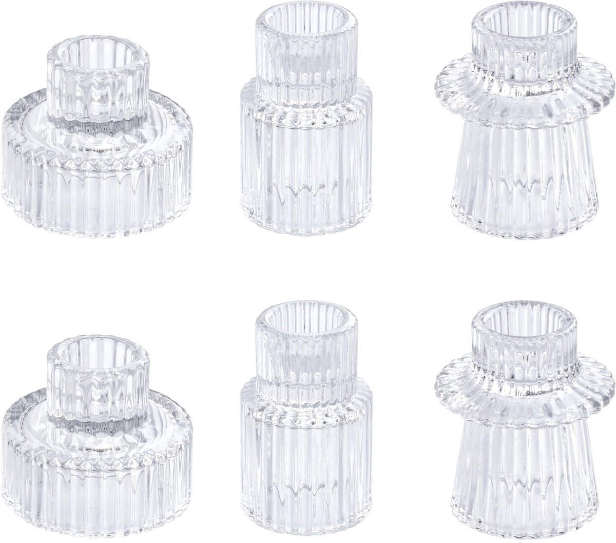 Omgoods - Kaarsenhouder Set van 6 - Glazen Votive Houder voor Tapered en Teelicht Kaarsen