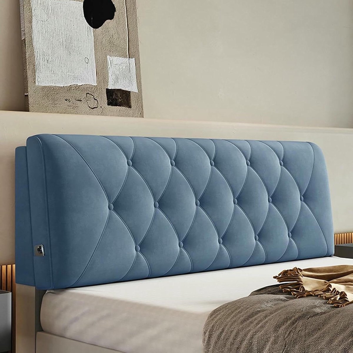Hoofdkussen - Wandkussen Rugleuning - Ontspannen in Bed - Met Opbergzakken - 59 inch - Blauw