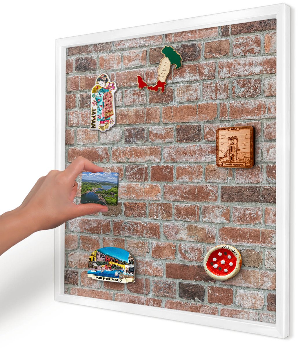 Artprintcave Rood Magneetbord mit Witte Lijst - 50x50 cm - Bakstenen Muur Magneet Bord mit Frame - Industrieel/Loft Bord Voor Magneten - Texturen