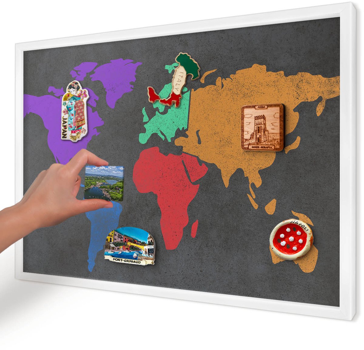 Artprintcave Zwart Magneetbord mit Witte Lijst - 60x40 cm - Kleurenkaart Memobord Keuken - Modern Bord Voor Magneten - Kaarten