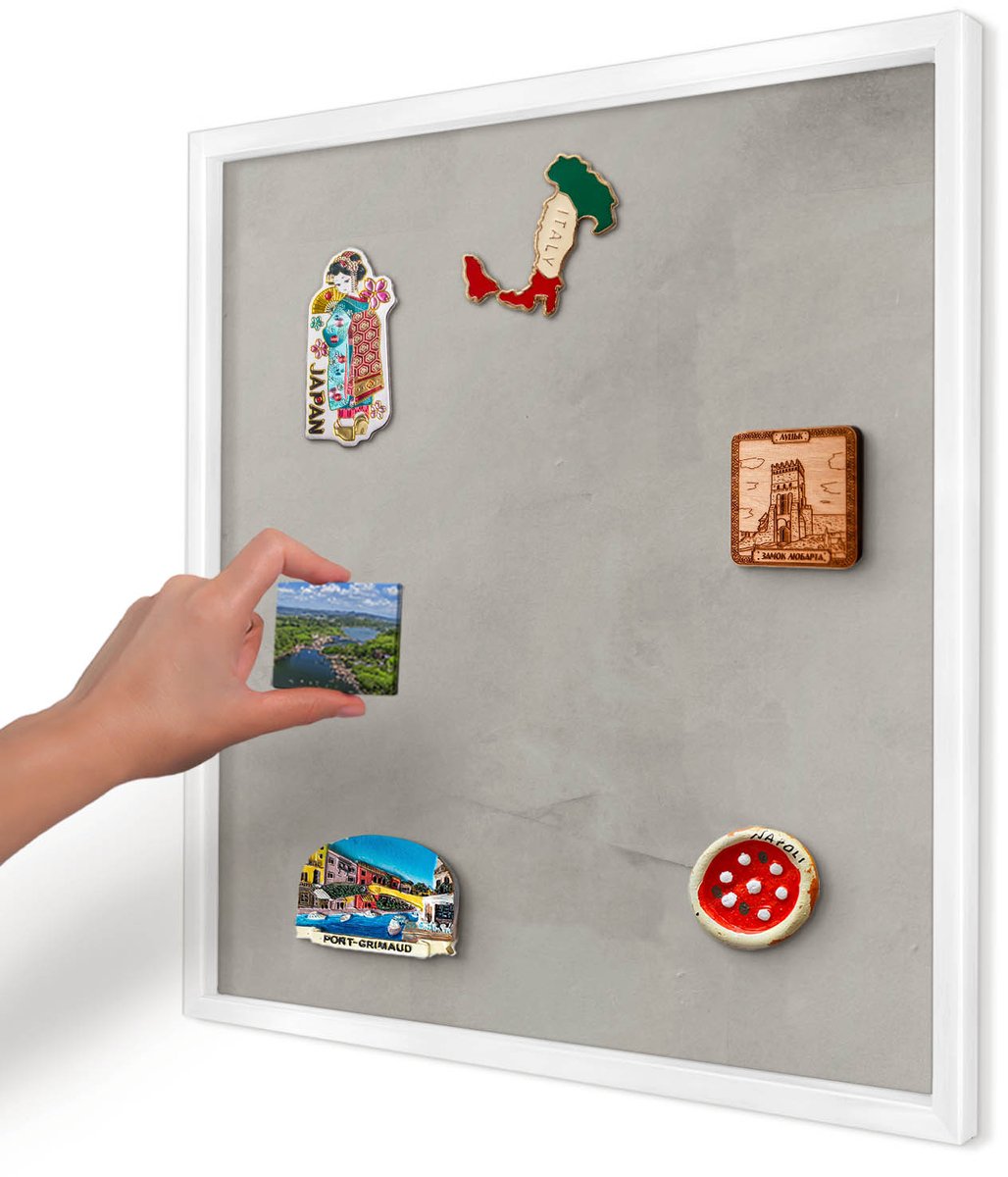 Artprintcave Grijs Magneetbord mit Witte Lijst - 50x50 cm - Grijze Achtergrond Magneetbord Voor Keuken - Minimalist Notitiebord - Achtergronden En Patronen