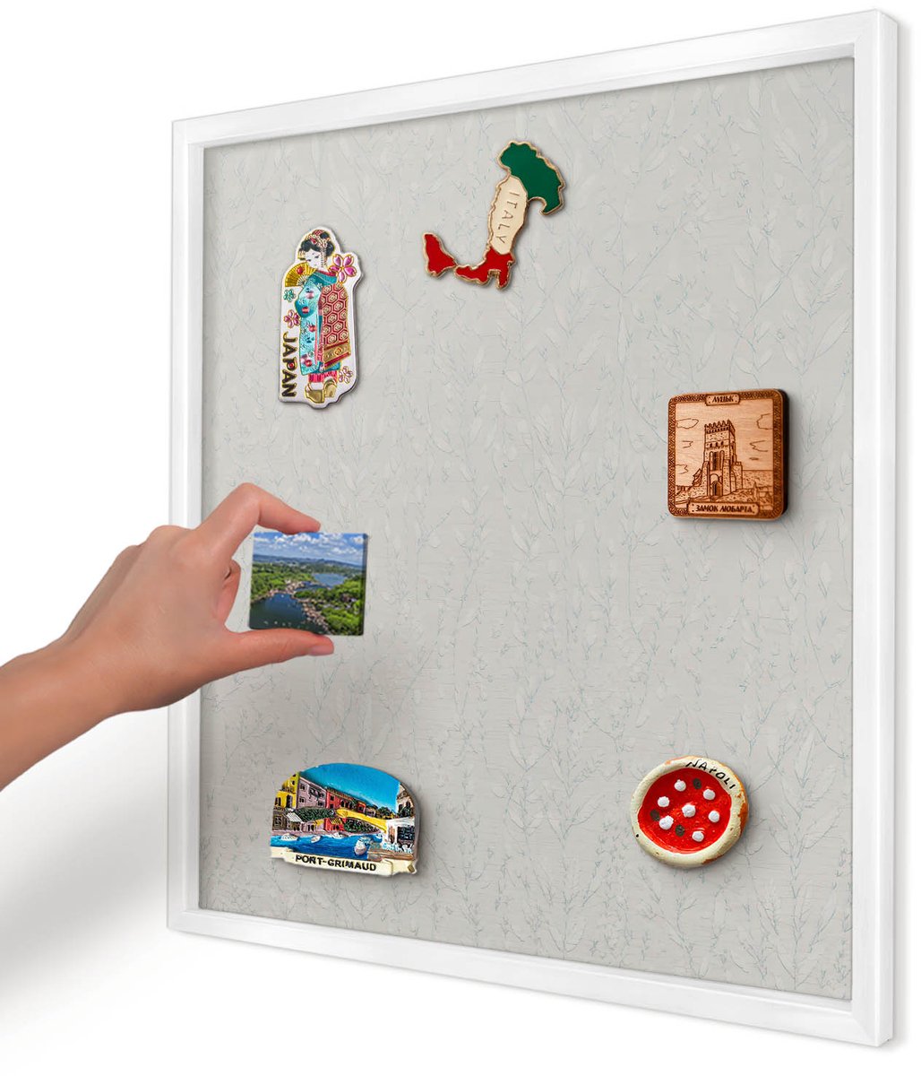 Artprintcave Grijs Magneetbord mit Witte Lijst - 50x50 cm - Plantenpatroon Wandbord Magnetisch - Minimalist Magneet Bord mit Frame - Achtergronden En Patronen