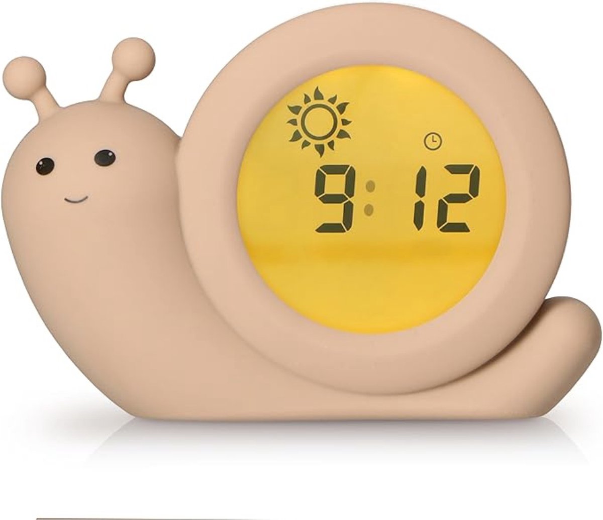Verte Slaapwekker - Verte Slaapwekker - Wekker - Educatieve Wekker voor Kinderen - Nachtlampje - Leren Slapen en Wakker Worden met Een LED-Wekker voor Kinderen - Slak - Taupe