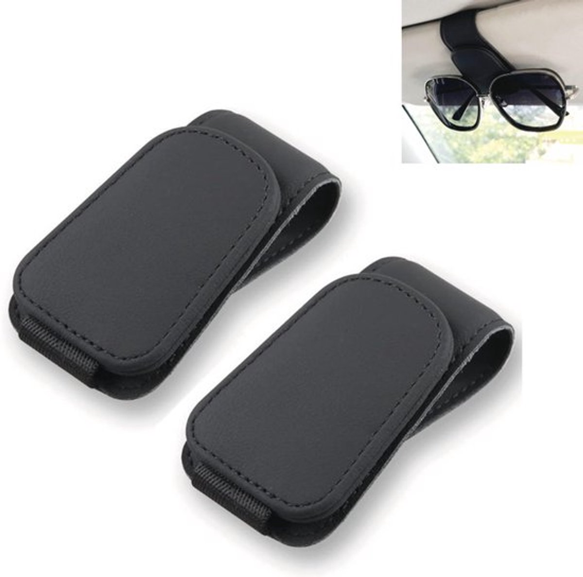 2 autobrilclips - auto accessories - brillenhouder - zonnebrilhouder auto - Brilclip - Accessoires voor de zonneklep in de auto - Brilhouder - Magnetisch - Microvezelleer - zwart