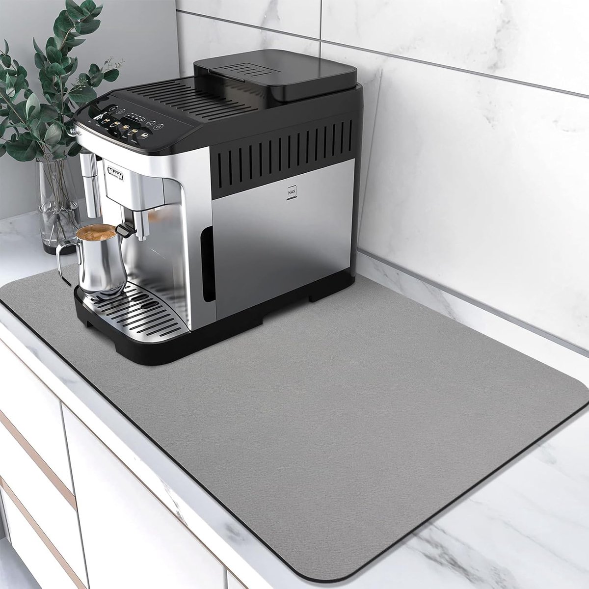 SnelShoppen - Coffee Mat - Super Absorberende Afwasmat voor Koffiebar - Waterdichte en Sneldrogende Koffiemat - Misty Grey 31"×17" voor Onder Koffiema
