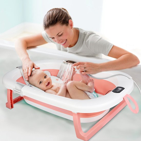PIPIPOXER- Opvouwbaar babybadje met digitale thermometer en kussen geschikt voor baby's van 0 tot 36 maanden Roze van PIPIPOXER — afbeelding 2