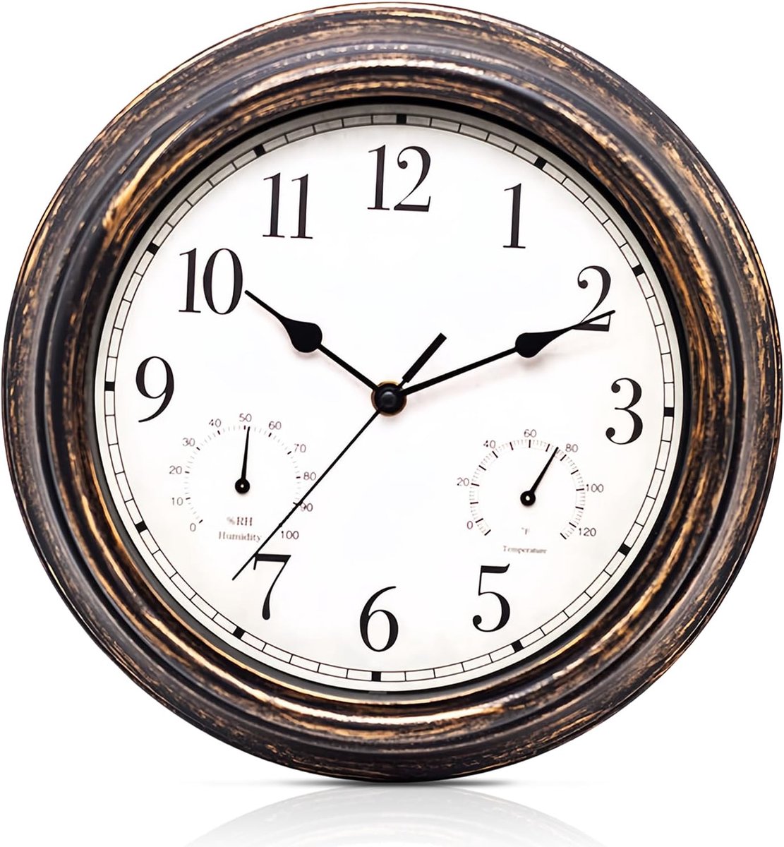 SnelShoppen - Vintage Wandklok - Waterdichte Stille Wandklok - Retro Weerbestendige Klok met Thermometer en Hygrometer - Stille Metalen Wandklok voor