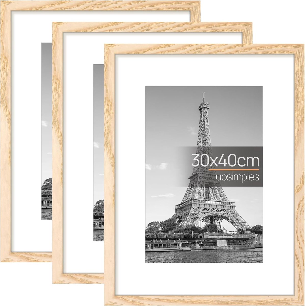 SnelShoppen - Pack van 3 Fotolijsten 30 x 40 cm, Houten Fotolijsten voor Foto's en Posters, Duurzaam en Licht, Perfect voor Thuis, Kantoor en Feesten