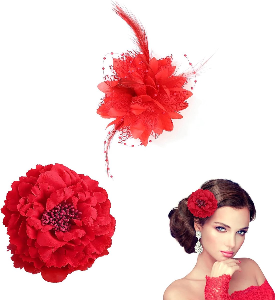 Haarspeld met bloemen - 2 stuks - Rood - Veilig ontwerp - Perfect voor bruiloften - ShopVlot