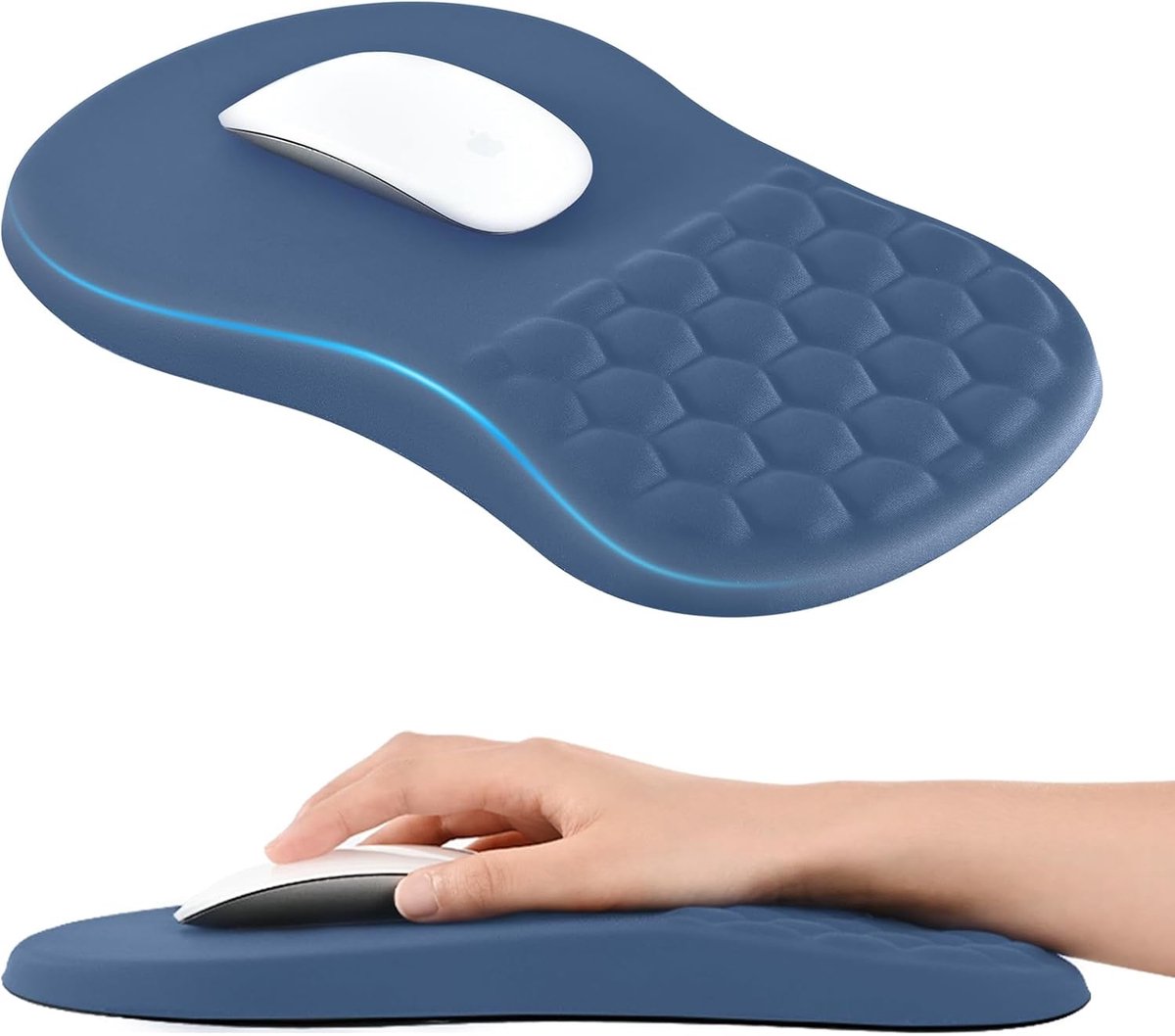 SnelShoppen - Ergonomische Muismat met Polssteun en Massage Ontwerp, Gaming Muismat, Zachte Lycra, Antislip PU Basis, Blauw, Desk Accessoires voor Thu