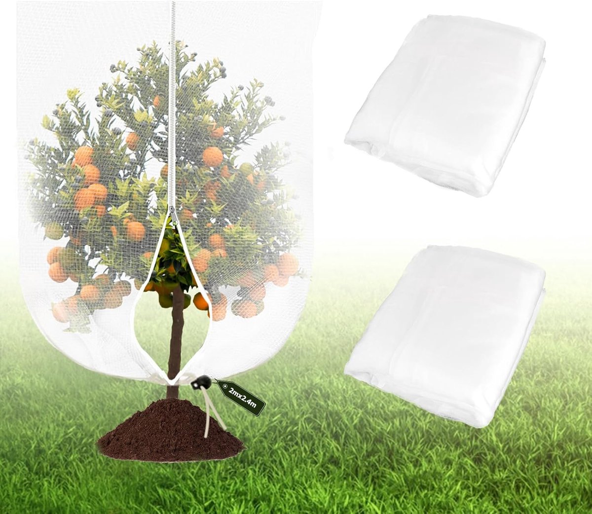 SnelShoppen - 2 x 2,4 m Insectenbeschermnet voor Fruitbomen, Tuinplanten, Groenten, UV-bestendig HDPE met Rits en Koord, Ideaal voor Vogelbescherming,