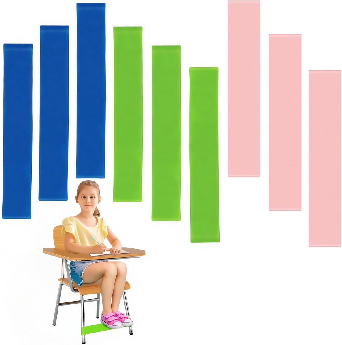 Elastische oefenbanden voor onrustige voeten en kinderen met ADHD - 9 stuks in groen, blauw en roze - Verschillende elasticiteit