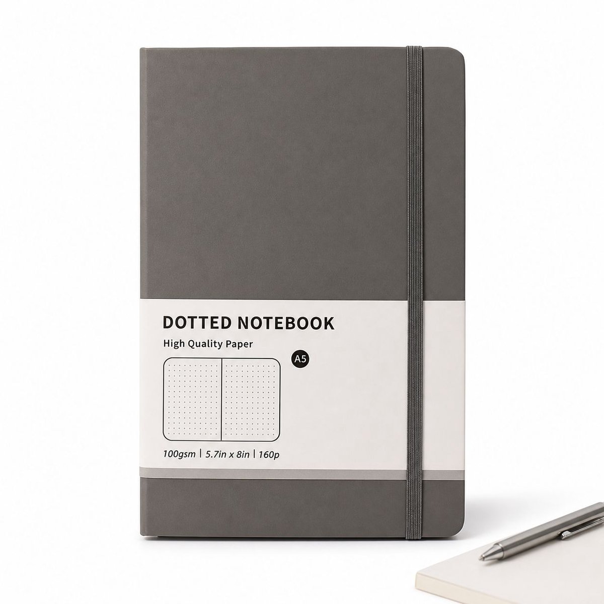 VHV-Notitieboek A5 - Stijlvolle en Duurzame Hardcover Schrijfmap en Dagboek met Dicht Puntelementen en Premium Papier voor Werk, School en Kantoor - Schemeringsgrijs