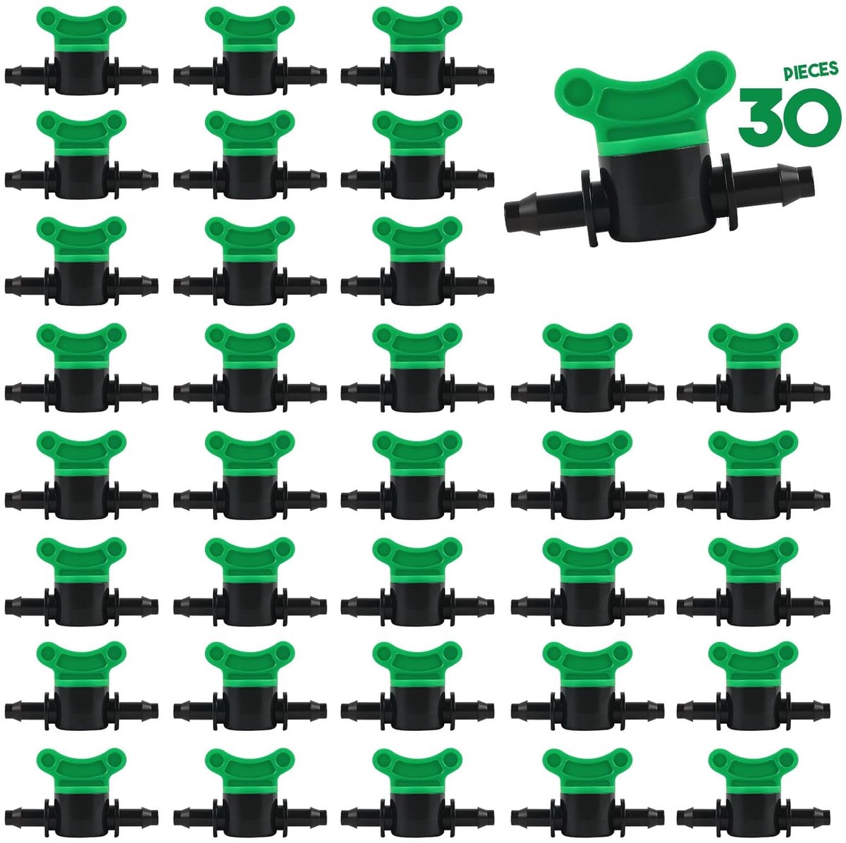 SnelShoppen - Druppelirrigatie Ventielen Set van 30, 1/4 Inch Tuin Irrigatie Ventielen voor Effectieve Waterbesparing, Groen, Perfect voor Tuinieren e
