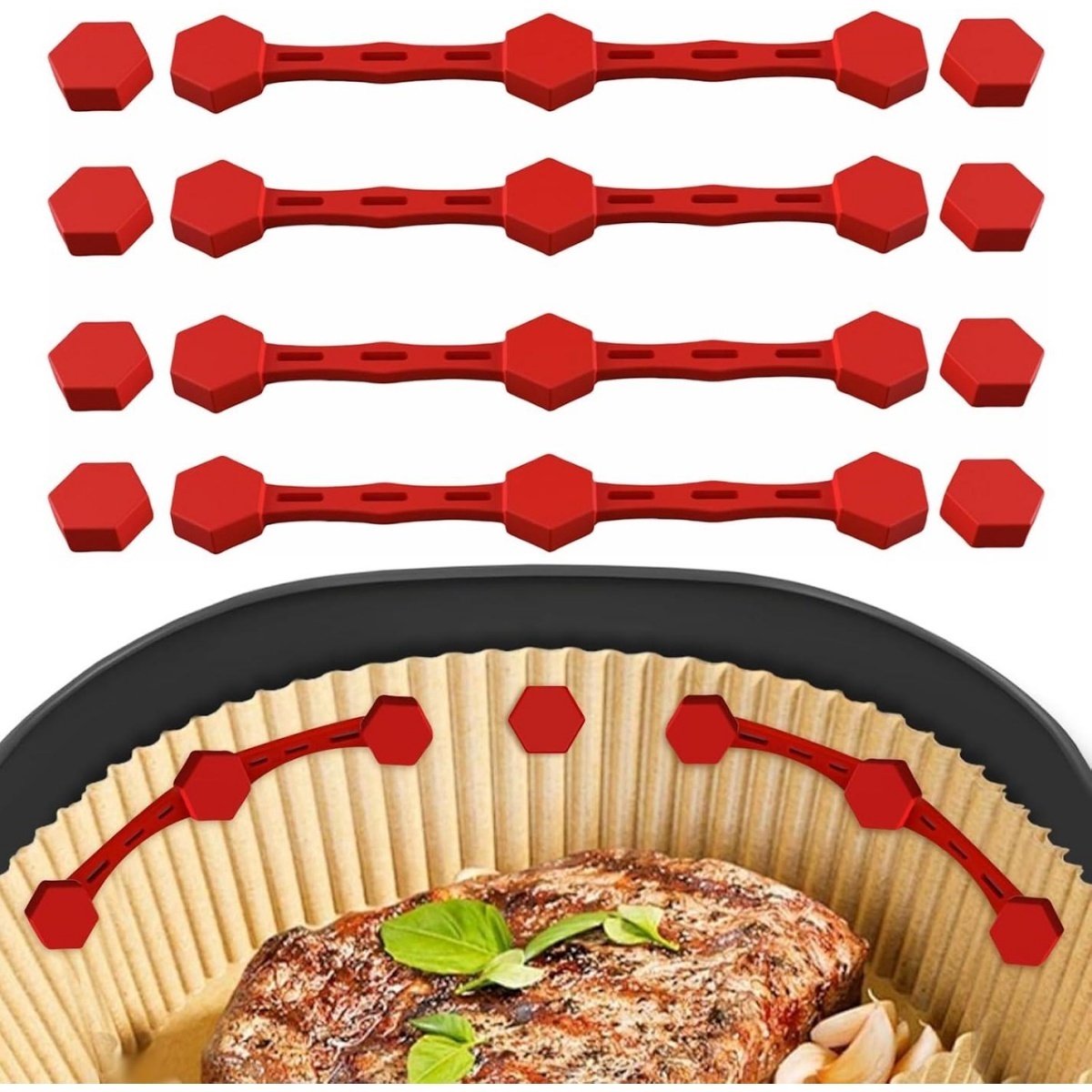 SSTRWGOOD 4 Stuks Siliconen Houders voor Airfryer - Magnetische Bevestiging voor Bakpapier - 11,8 cm - BPA-vrij Hittebestendig Herbruikbaar - Geschikt voor Diverse Friteusemanden - Makkelijk Schoon te Maken