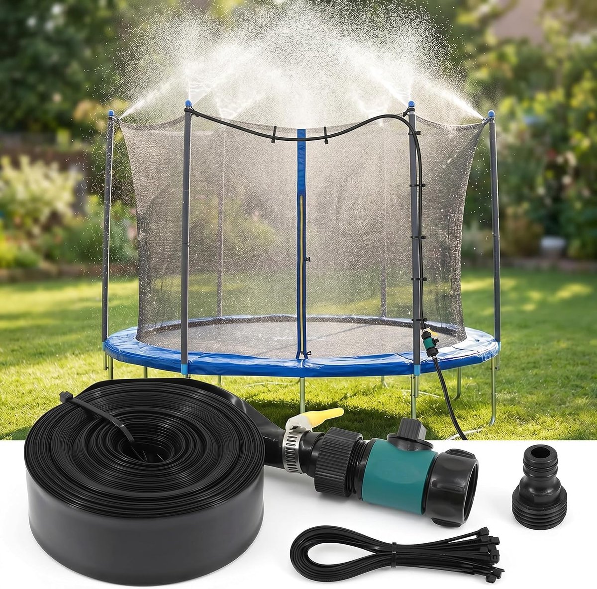 Trampoline sproeier - Trampoline sproeislang - Tuinkoeler - Trampoline sproeislang - Trampoline accessoires - Geschikt voor trampolines - Waterspel - Groen - 15M
