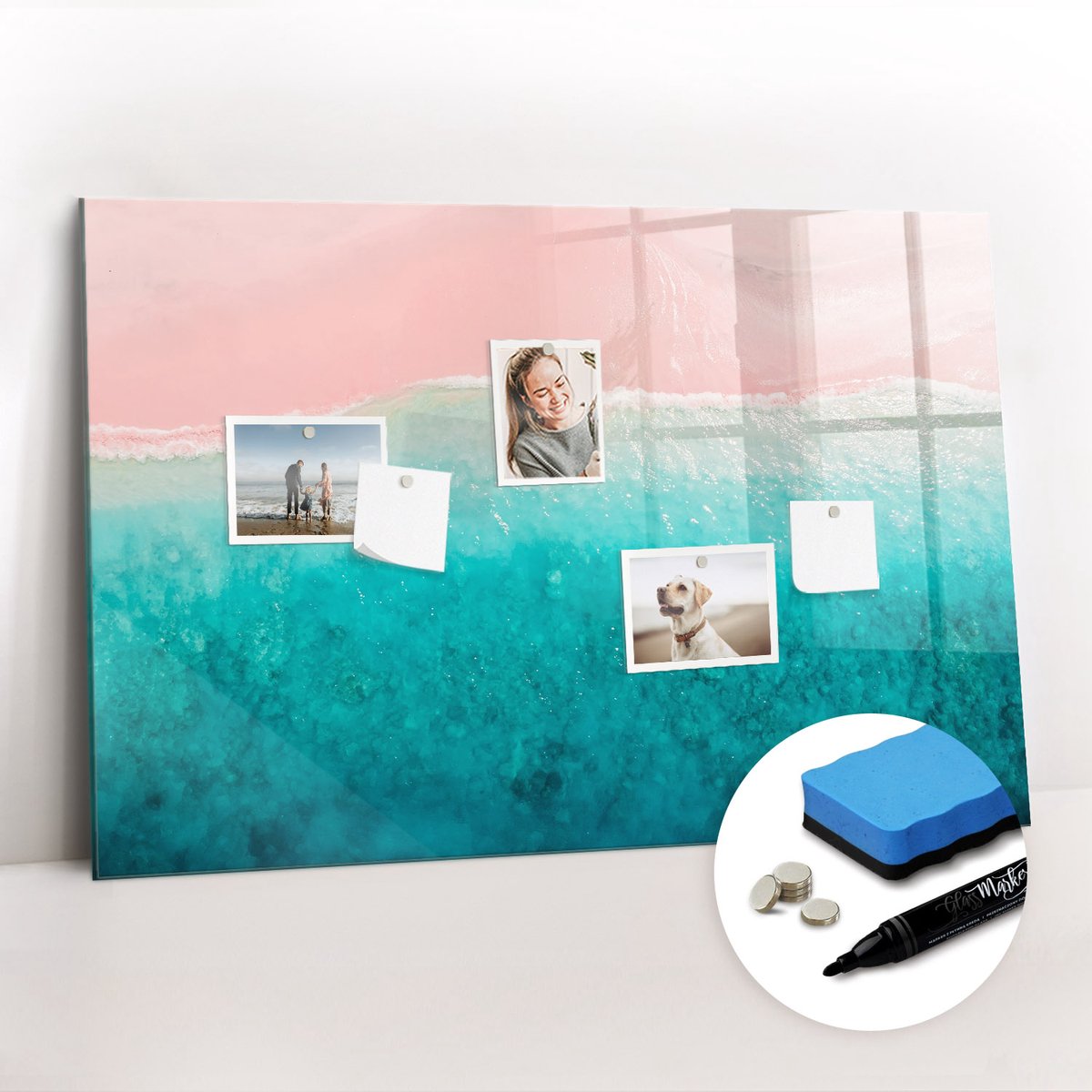 Tulup Whitebord - Strand, zee, zand - 90 x 60 cm - Veelkleurig Foto Magneetbord - Gratis 5 Sterke Magneten + Whiteboard Marker & Wisser - Scandinavisch Design Bord - Magneetbord Foto - Organiseer Je Bureau