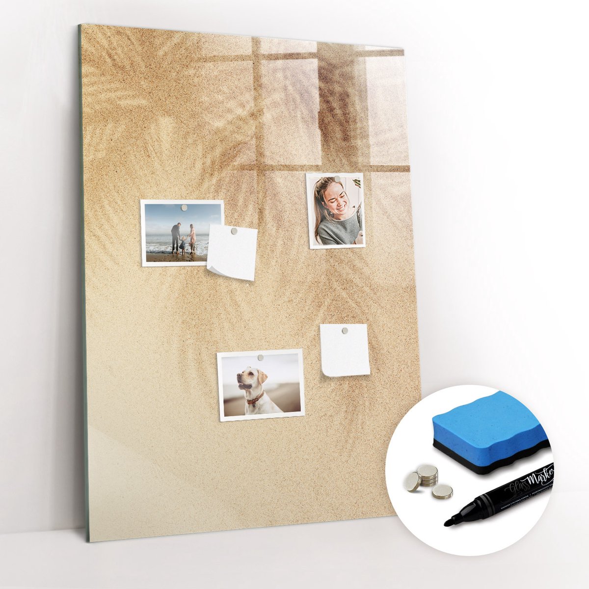 Tulup Whitebord - De schaduw van palmbladeren - 70 x 100 cm - Beige Magnetisch Memobord - Gratis 5 Sterke Magneten + Whiteboard Marker & Wisser - Design Memobord - Magneetbord Muur - Ideeënbord Thuiswerkplek