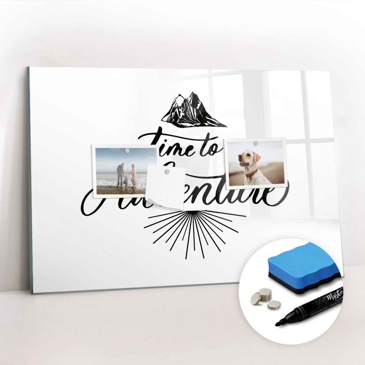 Tulup Whitebord - Avontuurlijke expeditie - 60 x 40 cm - Wit Magnetische borden voor reismagneten - Gratis 5 Sterke Magneten + Whiteboard Marker & Wisser - Organizer Muur - Magnet Board - Organiseer Je Bureau