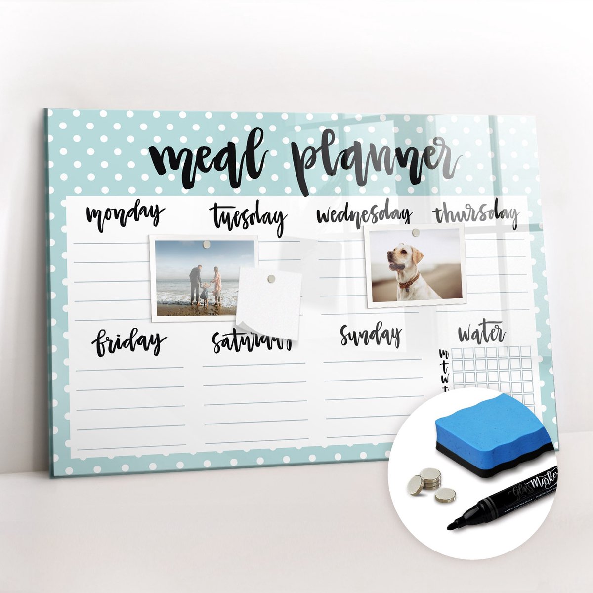 Tulup Whitebord - Maaltijdplanner voor in de keuken - 60 x 40 cm - Blauw Magneetbord Rechthoekig - Gratis 5 Sterke Magneten + Whiteboard Marker & Wisser - Wanddecoratie Kantoor - Magnetisch Wandbord - Ideeënbord Thuiswerkplek