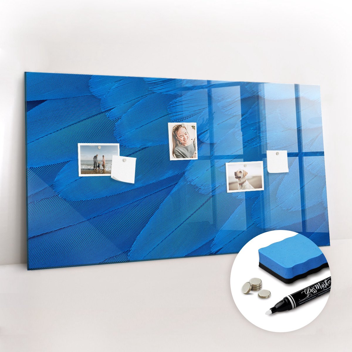 Tulup Whitebord - Vogelveer - 120 x 60 cm - Blauw Magnet Board - Gratis 5 Sterke Magneten + Whiteboard Marker & Wisser - Organizer Muur - Magnetisch Wandbord - Planning Muur