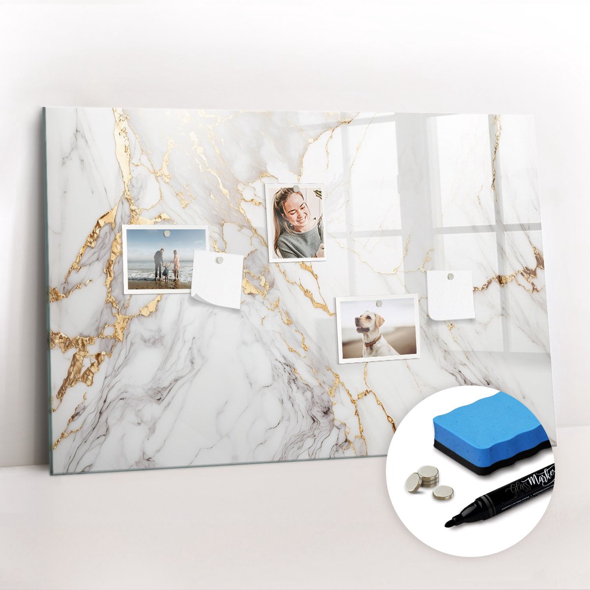 Tulup Whitebord - Decoratief marmer - 90 x 60 cm - Wit Metalen magneetborden met lijst - Gratis 5 Sterke Magneten + Whiteboard Marker & Wisser - Organizer Muur - Magnetisch Wandbord - Planning Muur