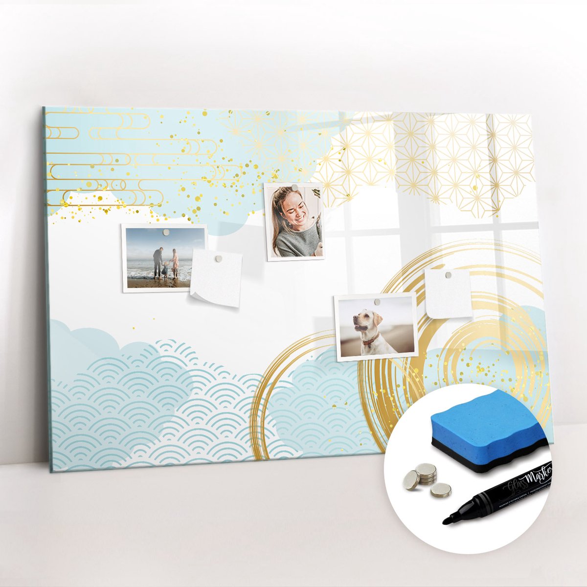 Tulup Whitebord - Klassiek decoratief patroon - 90 x 60 cm - Veelkleurig Magnetic Board - Gratis 5 Sterke Magneten + Whiteboard Marker & Wisser - Moderne Wanddecoratie - Magnetisch Bord - Organiseer Je Bureau