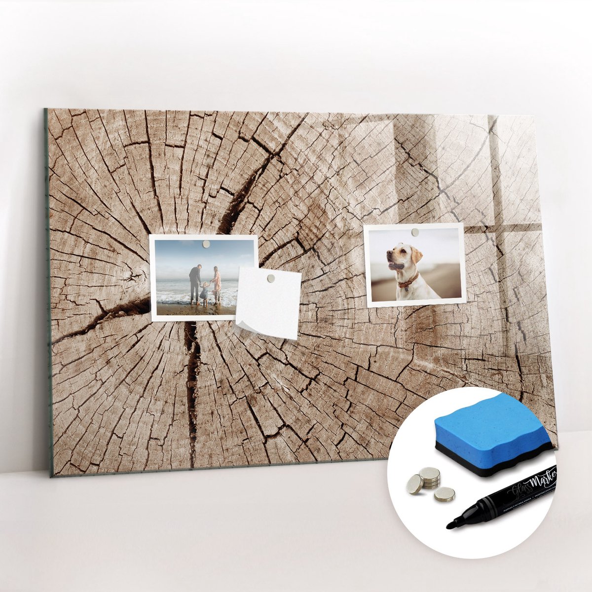 Tulup Whitebord - Oude boomstronk - 60 x 40 cm - Bruin Magneetbord Muur - Gratis 5 Sterke Magneten + Whiteboard Marker & Wisser - Industrieel Wandbord - Magnet Board - Ideeënbord Thuiswerkplek