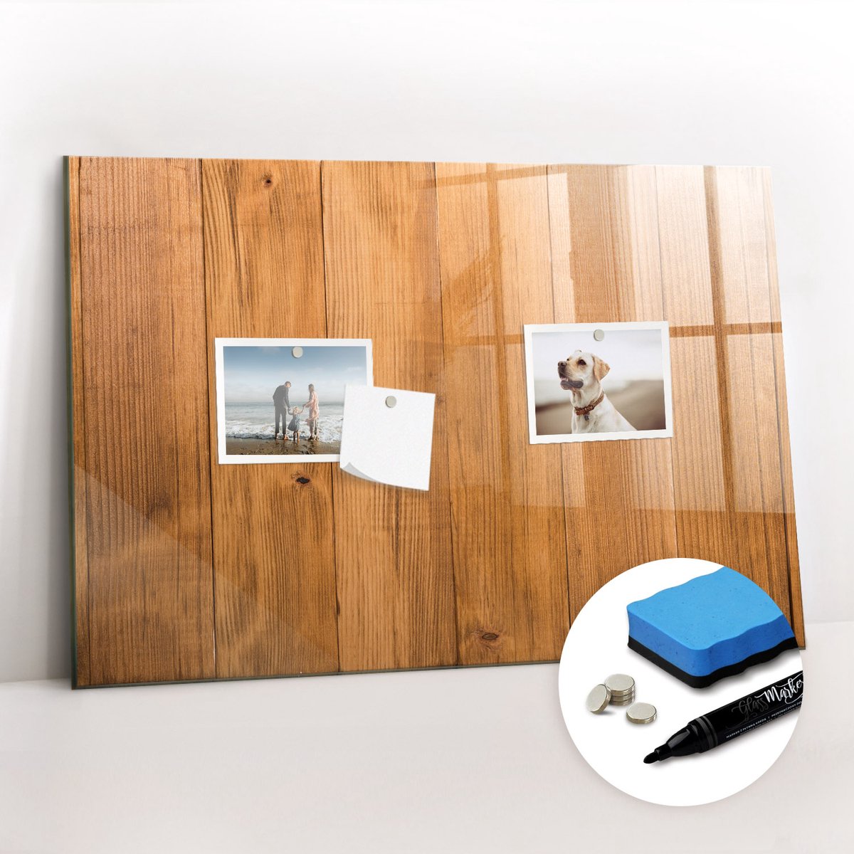 Tulup Whitebord - Houten planken - 60 x 40 cm - Bruin Memo Bord - Gratis 5 Sterke Magneten + Whiteboard Marker & Wisser - Design Memobord - Magneetbord Muur - Ideeënbord Thuiswerkplek