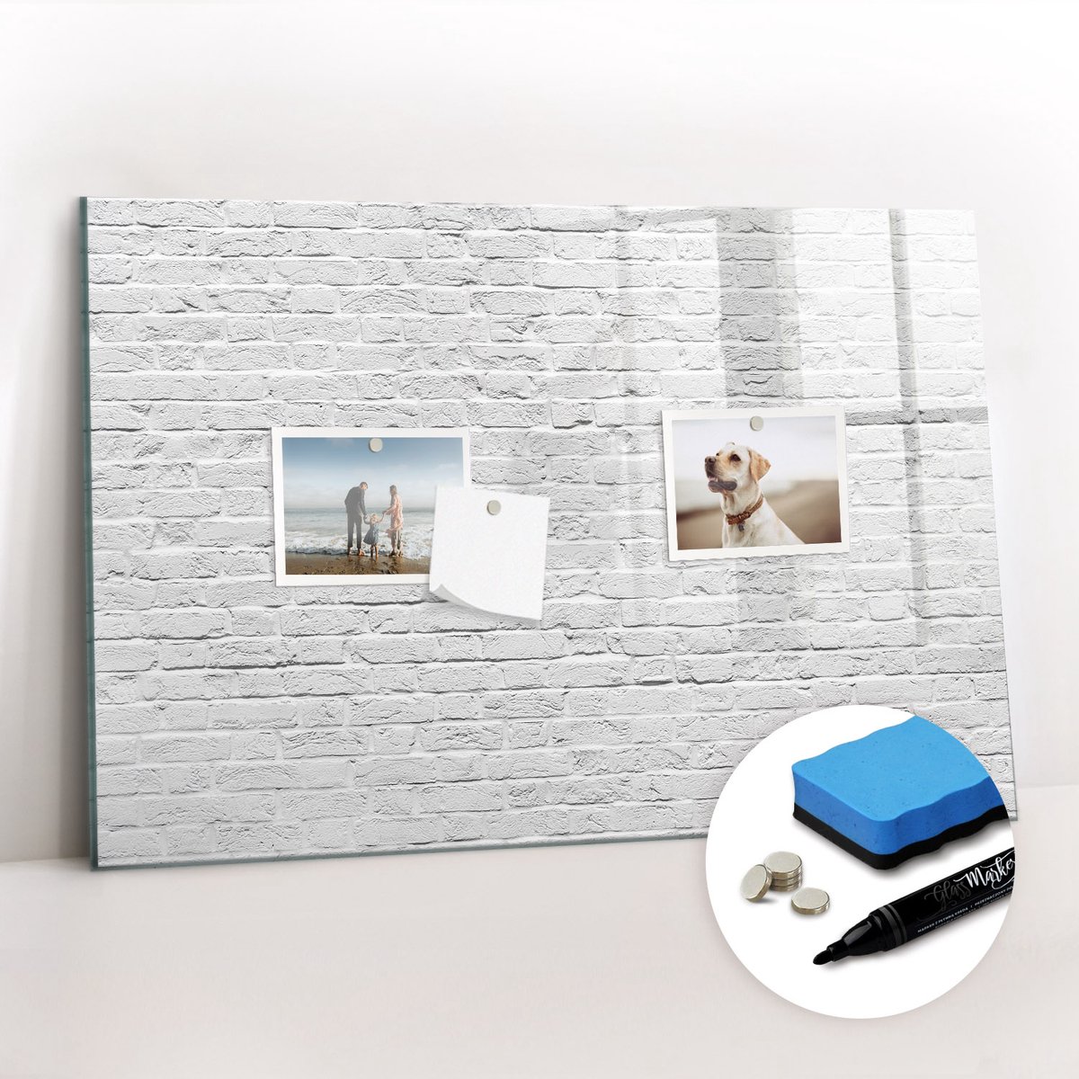 Tulup Whitebord - Bakstenen muur - 60 x 40 cm - Wit Memo Bord - Gratis 5 Sterke Magneten + Whiteboard Marker & Wisser - Industrieel Wandbord - Magnet Board - Ideeënbord Thuiswerkplek