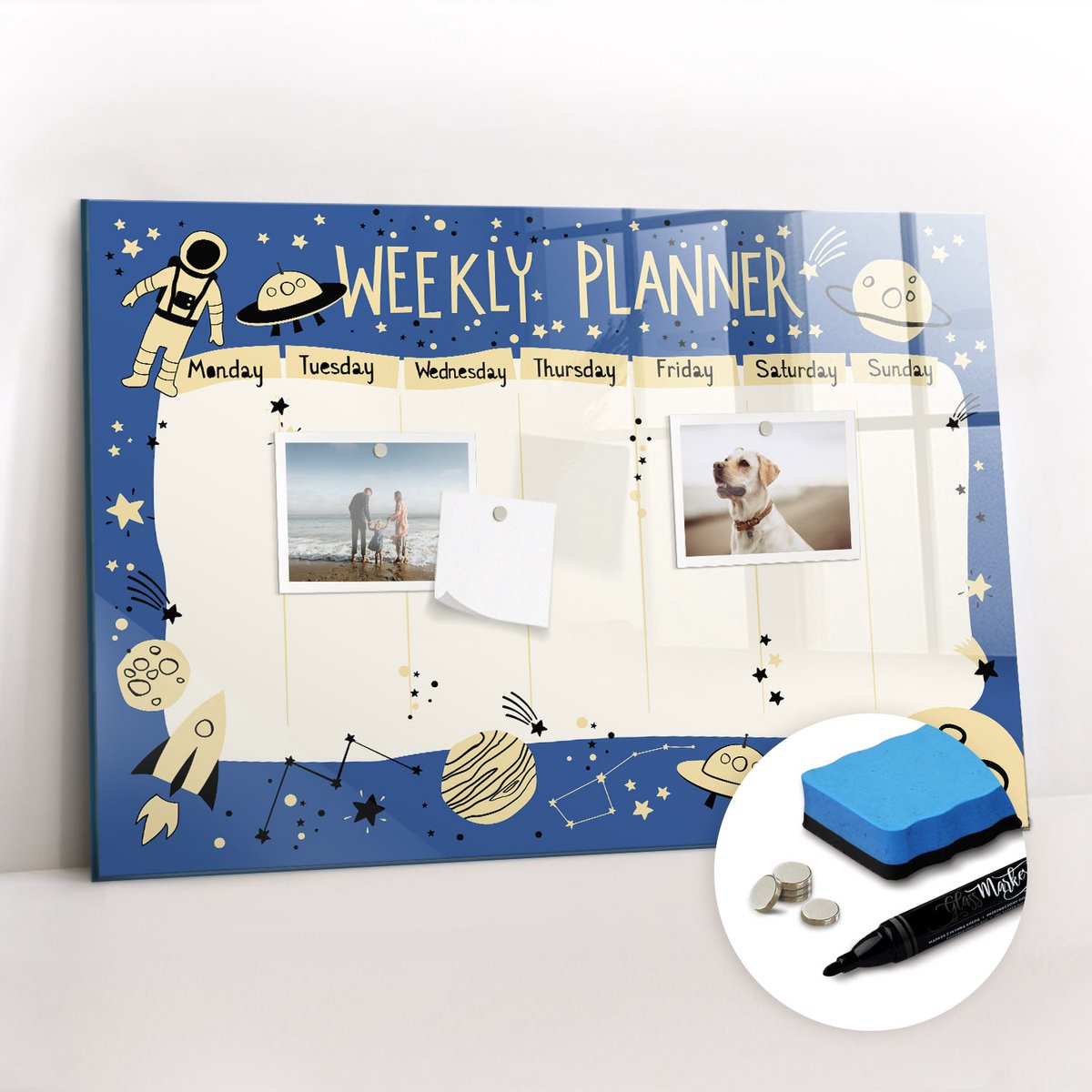 Tulup Whitebord - Ruimteplanner - 60 x 40 cm - Blauw Foto Magneetbord - Gratis 5 Sterke Magneten + Whiteboard Marker & Wisser - Stylish Memo Board - Memobord Keuken - Notitiebord Werkplek