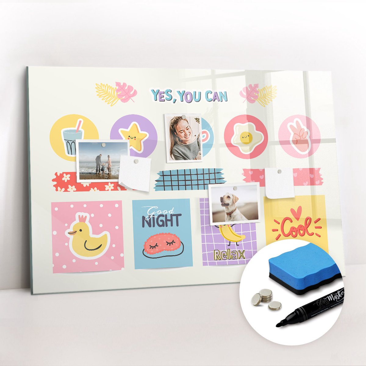 Tulup Whitebord - Schoolplanner - 90 x 60 cm - Veelkleurig Magnetisch Bord - Gratis 5 Sterke Magneten + Whiteboard Marker & Wisser - Scandinavisch Design Bord - Magneetbord Rechthoekig - Notitiebord Werkplek