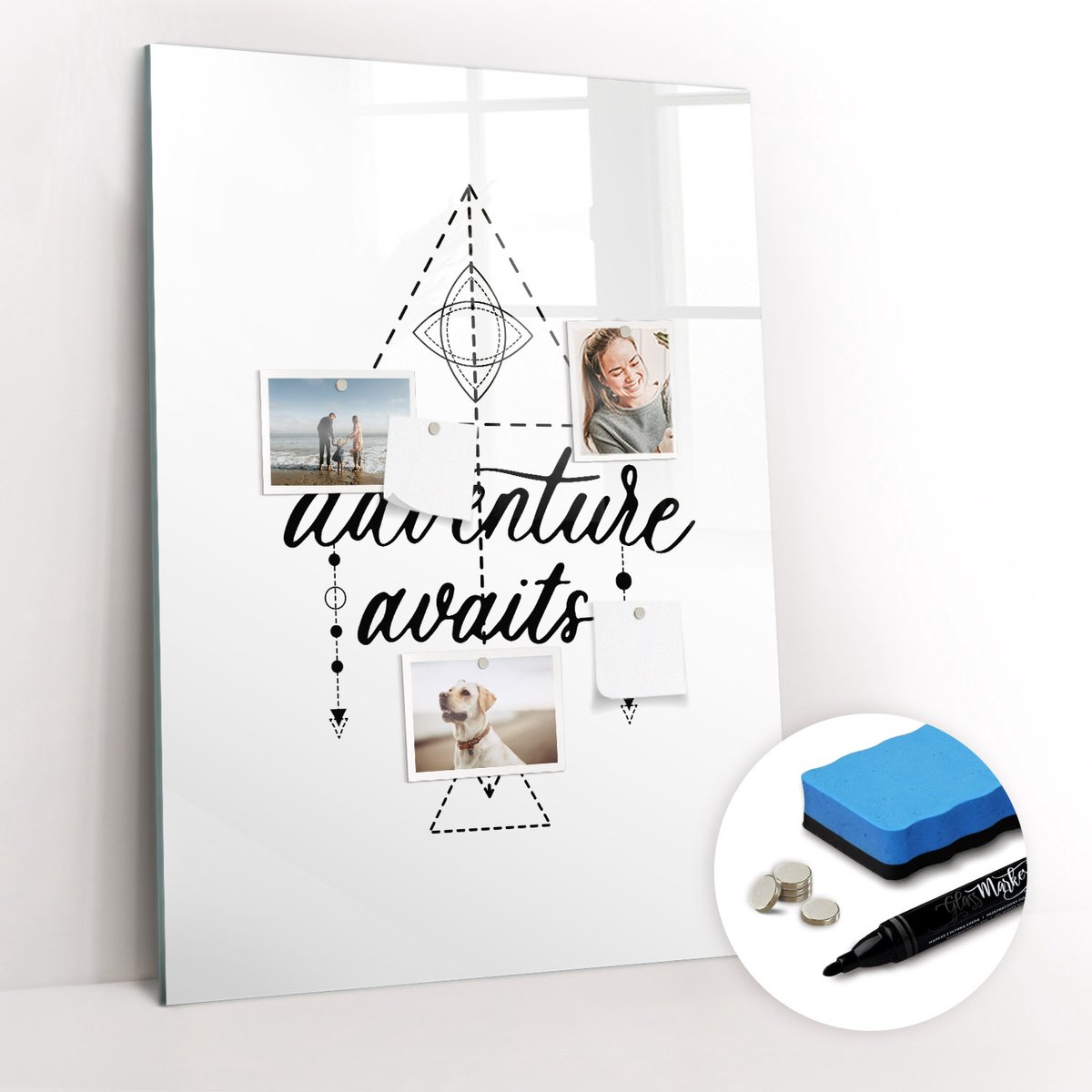 Tulup Whitebord - Avontuur - 70 x 100 cm - Wit Memobord Magnetisch - Gratis 5 Sterke Magneten + Whiteboard Marker & Wisser - Industrieel Wandbord - Magneetbord Rechthoekig - Planning Muur
