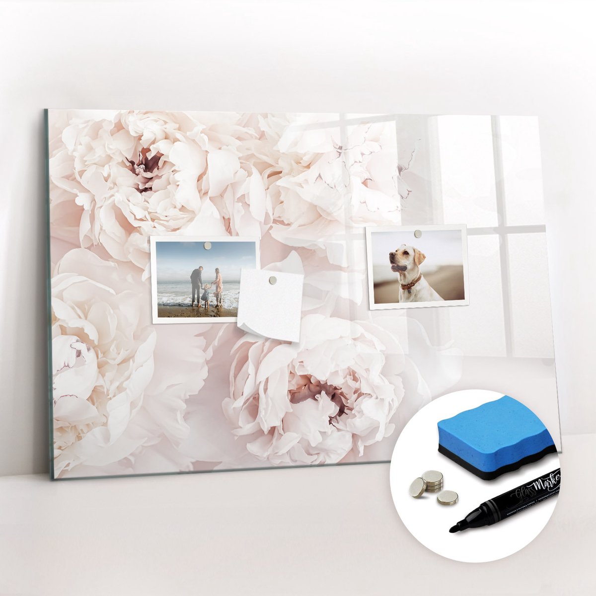 Tulup Whitebord - Pioenrozen - 60 x 40 cm - Roze Magneetbord Rechthoekig - Gratis 5 Sterke Magneten + Whiteboard Marker & Wisser - Industrieel Wandbord - Memobord Magnetisch - Ideeënbord Thuiswerkplek