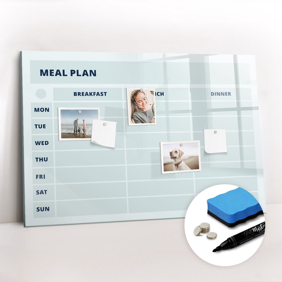 Tulup Whitebord - Pastel menu - 90 x 60 cm - Blauw Memo Bord - Gratis 5 Sterke Magneten + Whiteboard Marker & Wisser - Wanddecoratie Kantoor - Magnetisch Bord - Inspiratiebord Kantoor