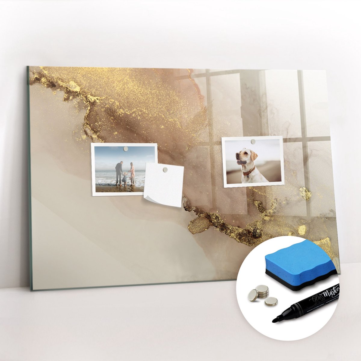 Tulup Whitebord - Gouden marmer - 60 x 40 cm - Geel Magnetic Board - Gratis 5 Sterke Magneten + Whiteboard Marker & Wisser - Moderne Wanddecoratie - Magnetisch Bord - Organiseer Je Bureau