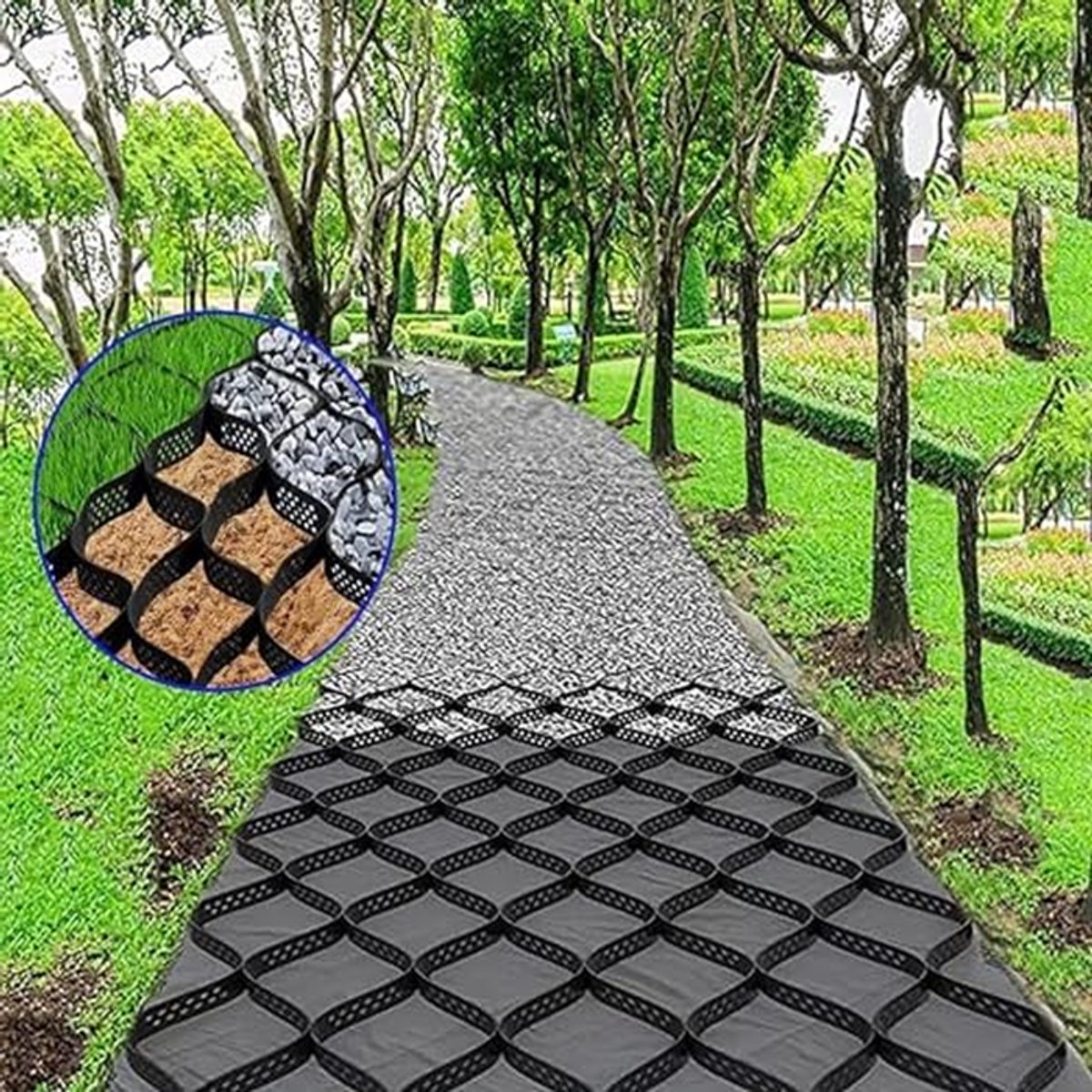 Grindrooster - Bodemstabilisator Parkeerrooster - Opritten Versterken - Hoge Dichtheid Polyethyleen - 1 m tot 61 m - Zwart