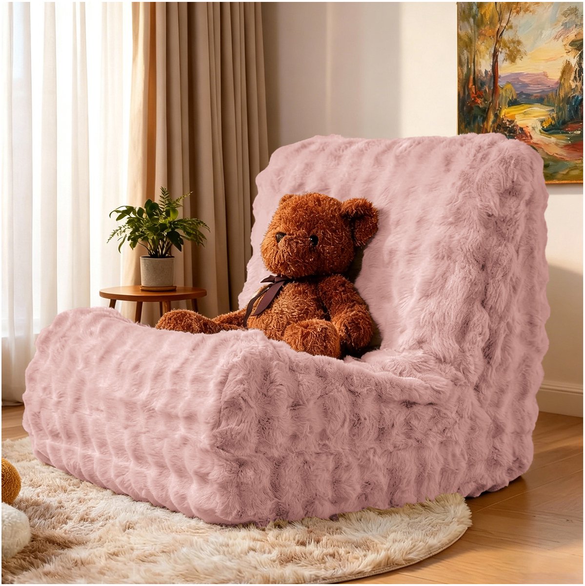 MIVRAY Zitzak 85 x 100 x 78 cm - Met Hoge Rugleuning En Ergonomische Vorm - Voor Woonkamer En Slaapkamer - Flanel - Roze