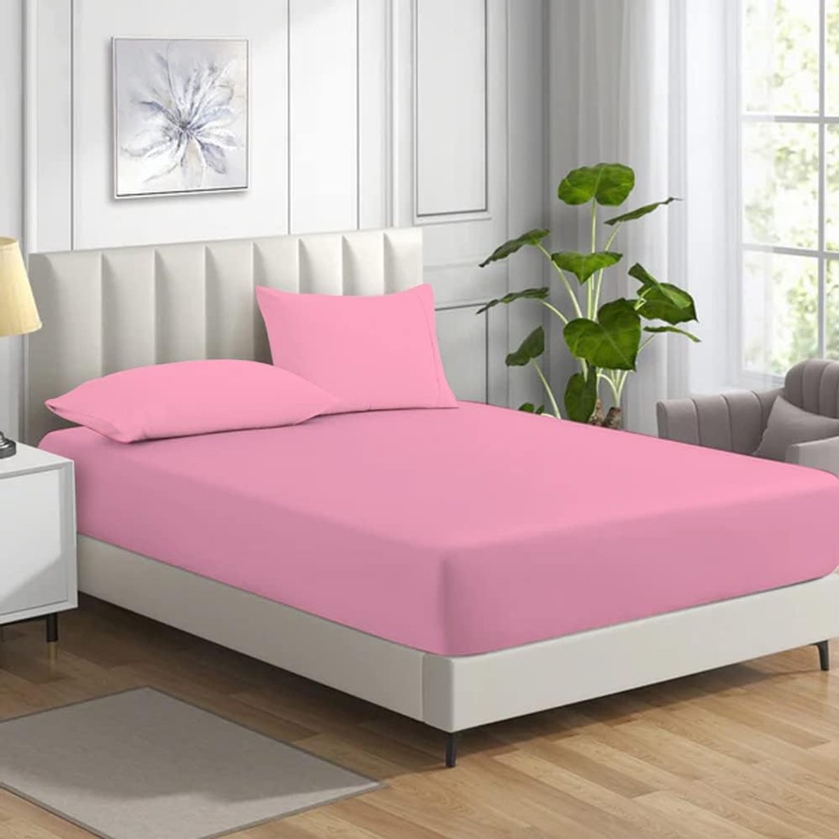 SnelShoppen - Fitted Sheet Roze - 100% Egyptisch Katoen - 200 Draadcount - Diepte 11 Inch - Luxe Bedlinnen voor Tweepersoonsbed - Anti-Krimp & Kleurva