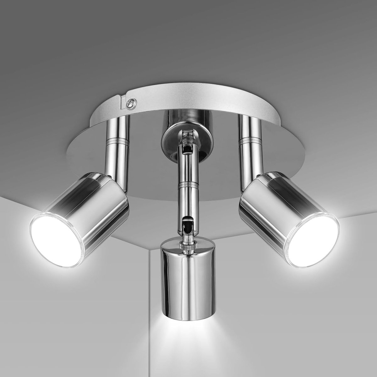 GU10 Spotlight Plafondlamp, 3 zilveren keukenspots voor plafond, LED draaibare GU10 industriële gang plafondlamp accessoires, schijnwerper bar binnen dimbaar (lamp niet inbegrepen)