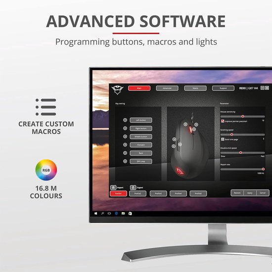 Rexx Verticale Bedrade Gaming Muis, 10K DPI Optische Sensor, Zwart — afbeelding 3