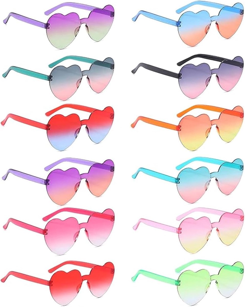 Partybril set van 12 stuks, randloze zonnebrillen voor feestjes, grappige kostuumaccessoires voor heren en dames, kleurrijke feestbrillen