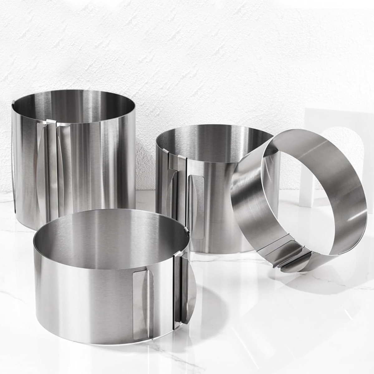 4 stuks verstelbare ronde bakringen, 15-30 cm, roestvrij staal, taartring, 6 cm, 8,5 cm, 12 cm, 15 cm hoog, taartring, verstelbaar, ronde taartvorm, bakringset met bevestigingsclips