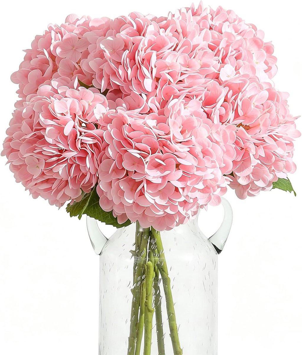 Set van 3 kunsthortensia-bloemen, 66 cm, grote latex hortensia met echte touch, levensechte bedrieglijk echte bloem voor thuis, bruiloft, bruidsboeket, tafeldecoratie, woonkamer, tuindecoratie (roze)