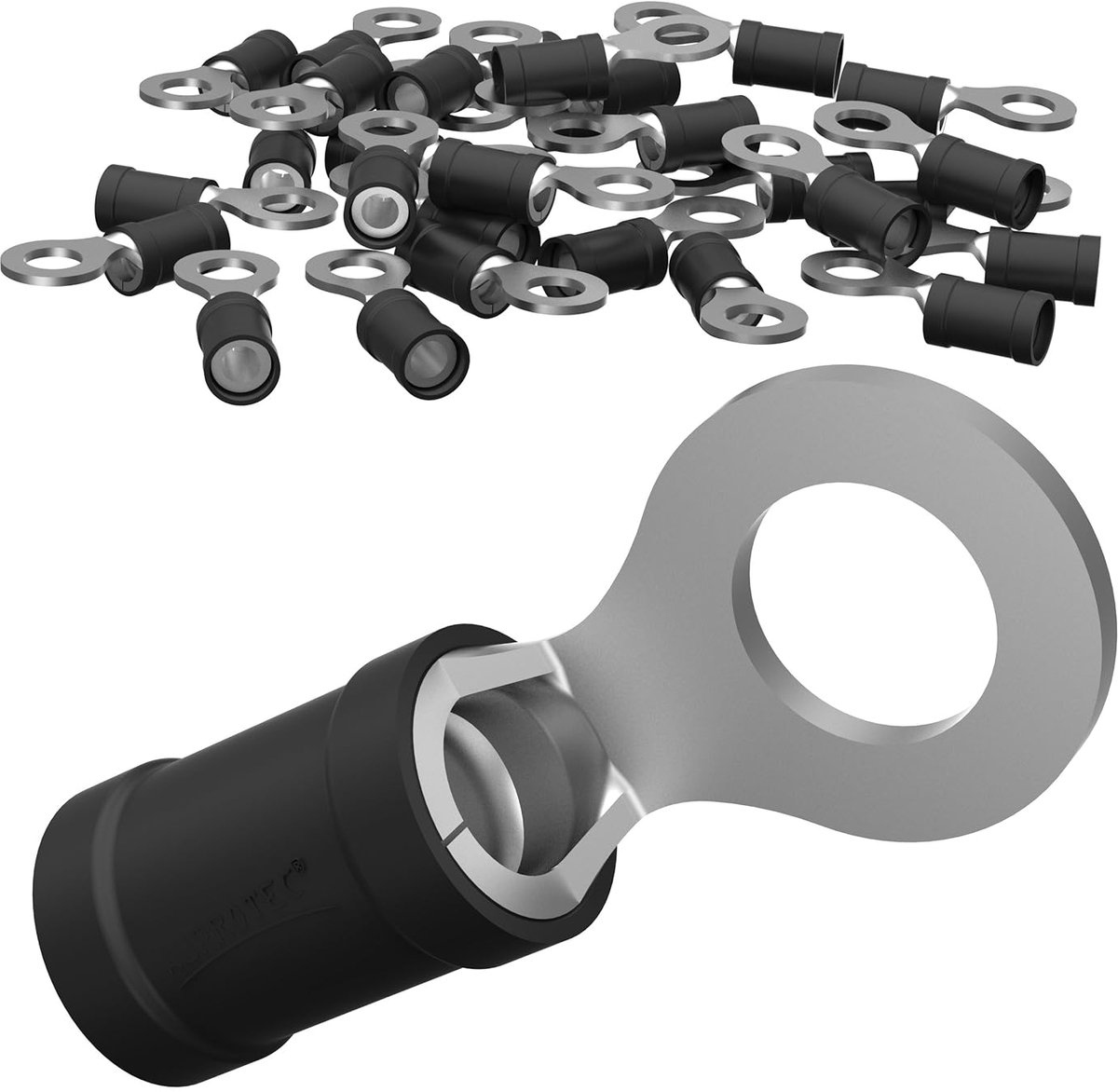 Ringkabelschoenen, 2,5-4,0 mm², zwart, gat- M6, gedeeltelijk geïsoleerd, PVC-kabelconnectoren van vertind koper, 10 stuks