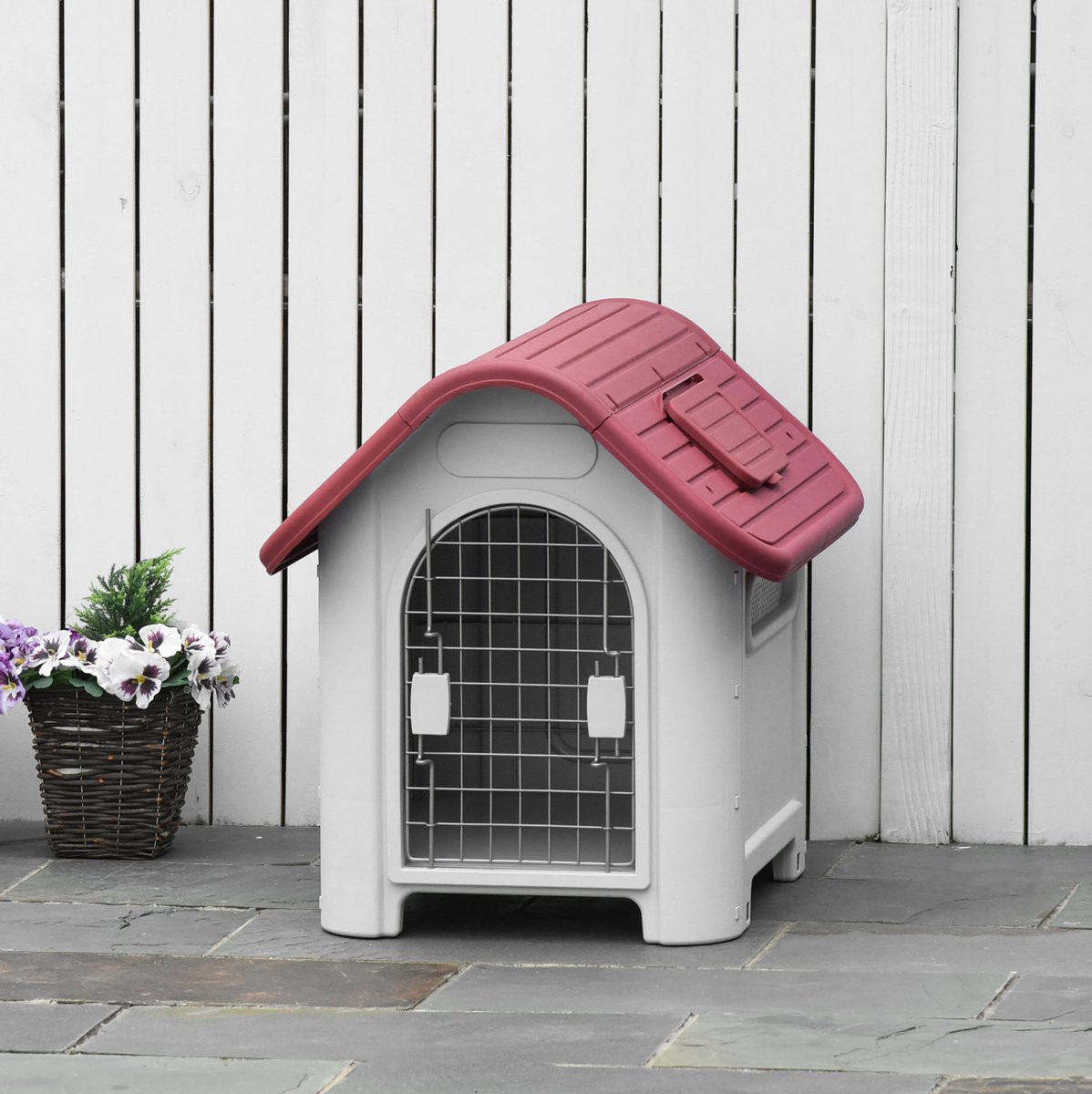 COVREO Hundehuis 59 x 75 x 66 cm, rood, van plastic, met ventilatie