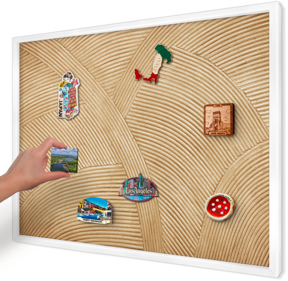 Artprintcave Beige Magneetbord mit Witte Lijst - 70x50 cm - Structurele Lijnen Magnetische Organizer - Minimalist Magneet Bord mit Frame - Texturen