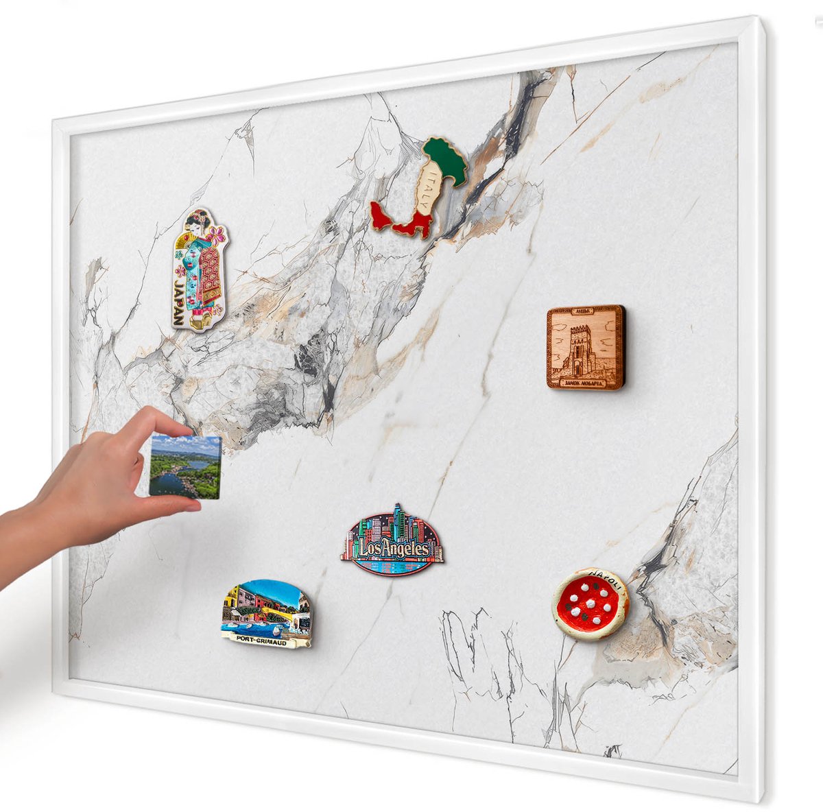 Artprintcave Wit Magneetbord mit Witte Lijst - 80x60 cm - Marmereffect Magneet Bord mit Frame - Minimalist Magnetisch Bord - Texturen